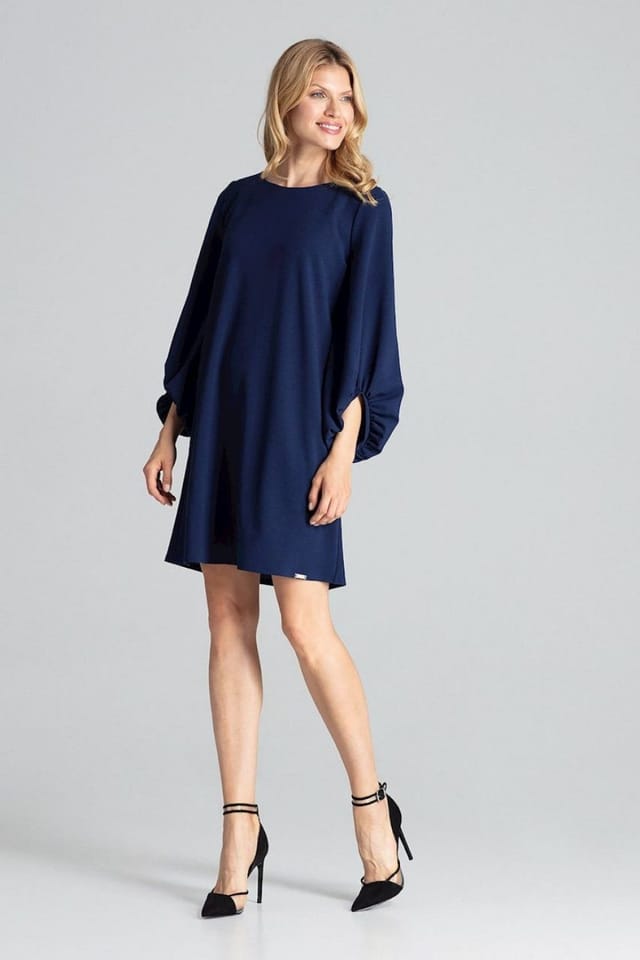 Love Lace Love Lace Women's Navy Trapeze Midi Dress with Long Draped Sleeves in Blue - 2