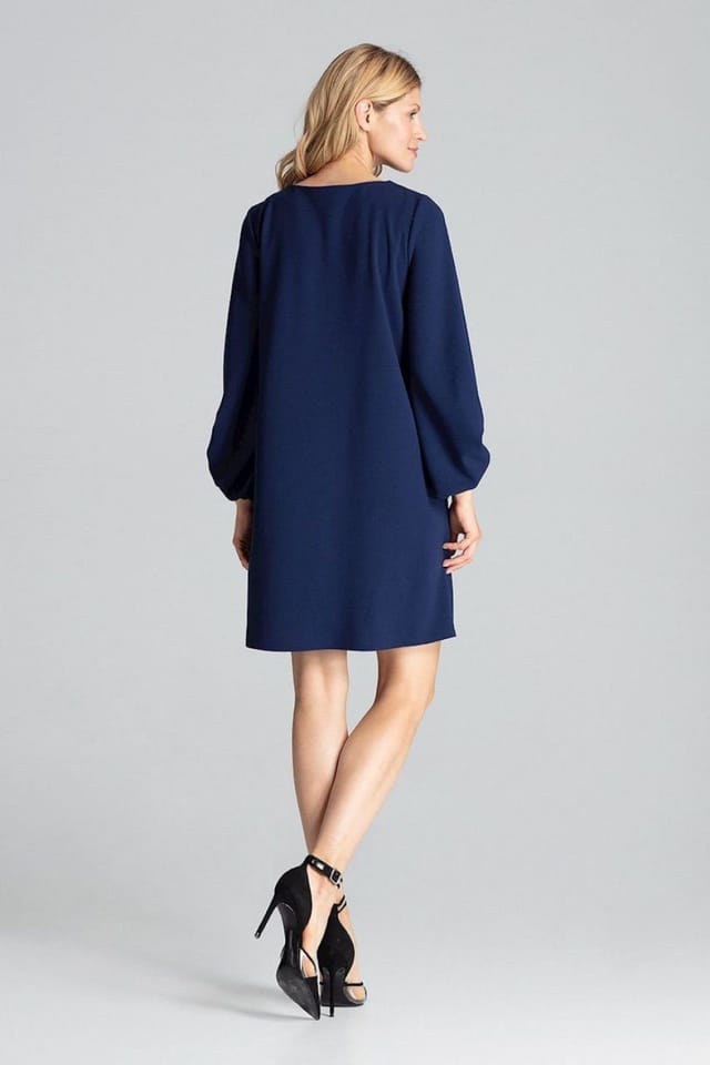 Love Lace Love Lace Women's Navy Trapeze Midi Dress with Long Draped Sleeves in Blue - 3