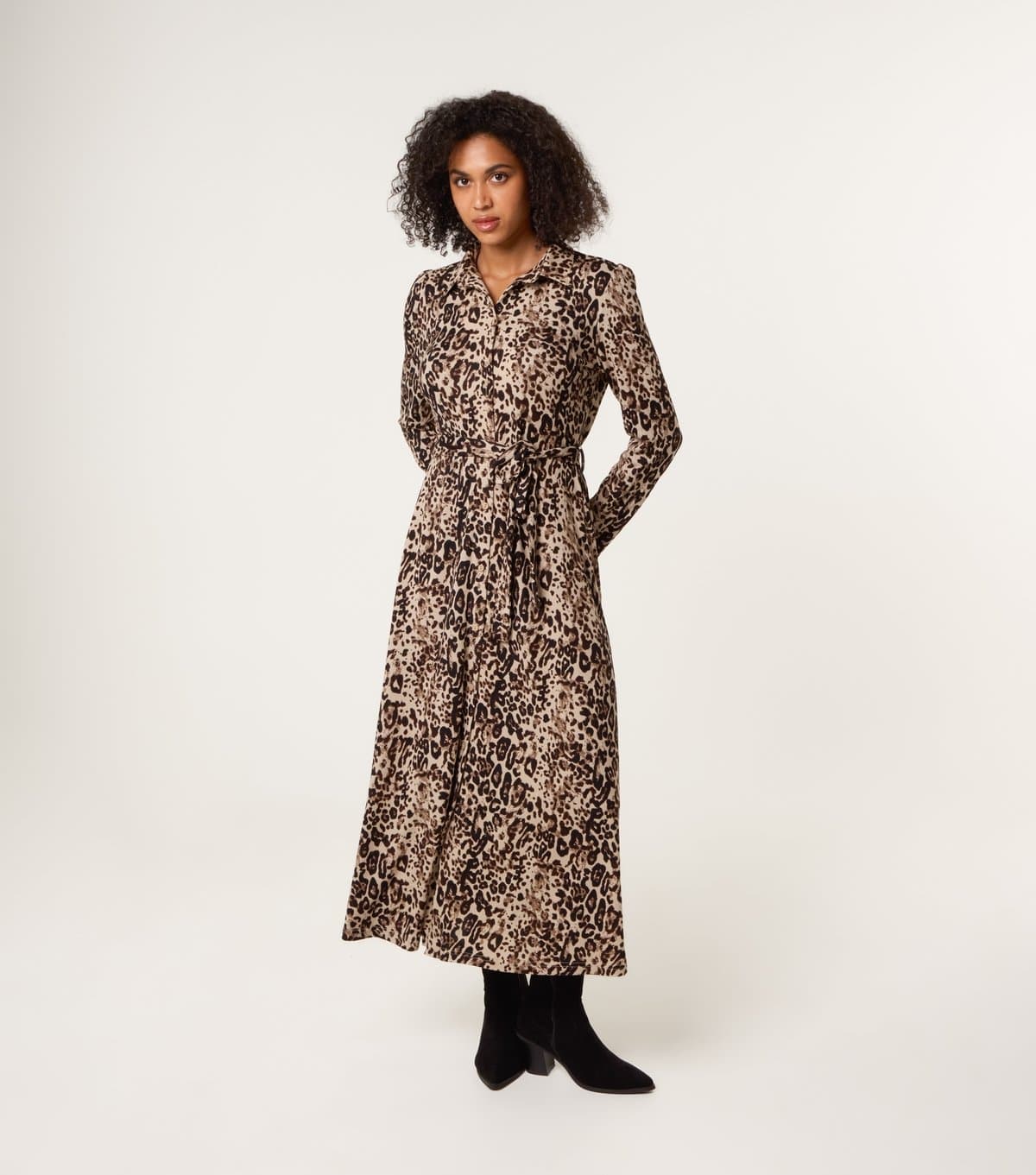 Blue Vanilla Women's Brown Animal Print Midi Shirt Dress Blue Vanilla New Look