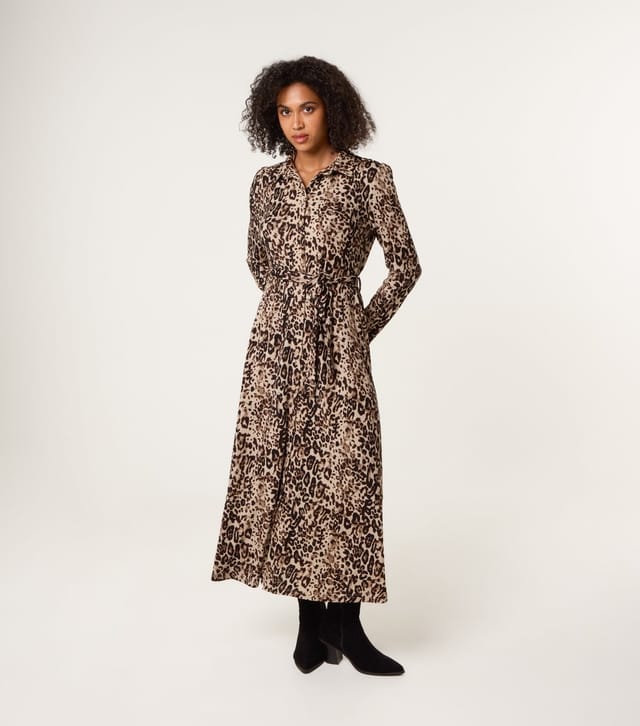 Blue Vanilla Women's Brown Animal Print Midi Shirt Dress Blue Vanilla New Look - 2