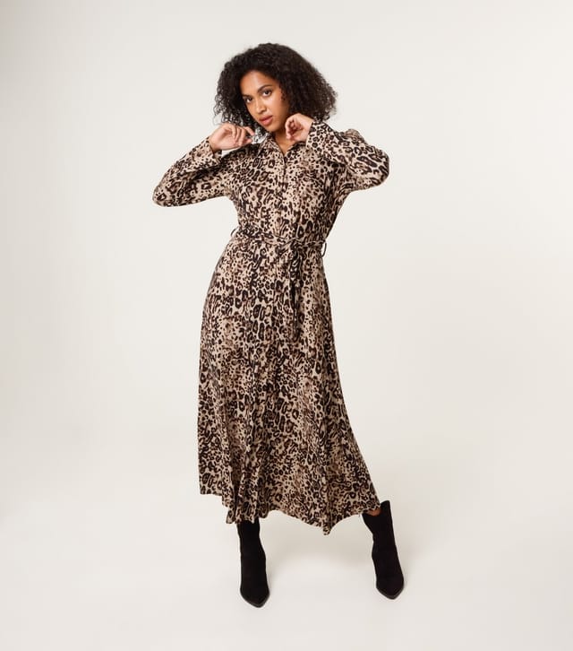 Blue Vanilla Women's Brown Animal Print Midi Shirt Dress Blue Vanilla New Look - 3