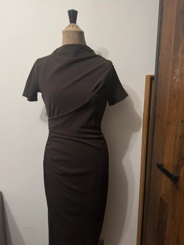 ASOS Design pleated drape high neck midaxi dress in chocolate office plain size S