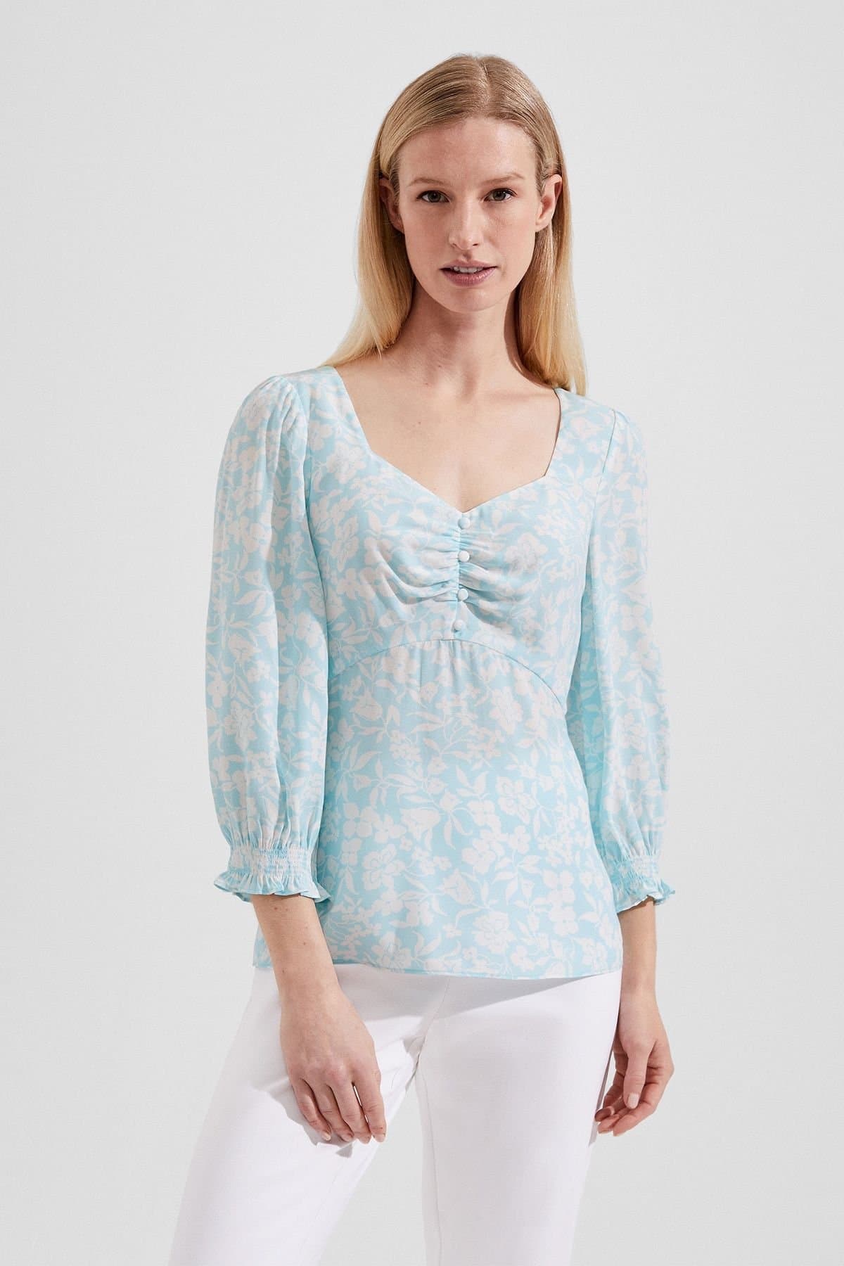 Hobbs London Hobbs London Duck Egg Blue Floral Button Front Top