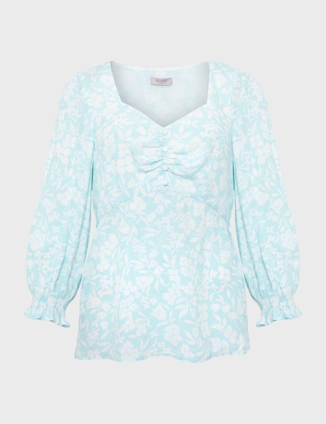 Hobbs London Hobbs London Women's Kristina Floral Button Front Top in Duck Egg Blue - 2