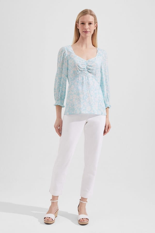 Hobbs London Hobbs London Women's Kristina Floral Button Front Top in Duck Egg Blue - 3