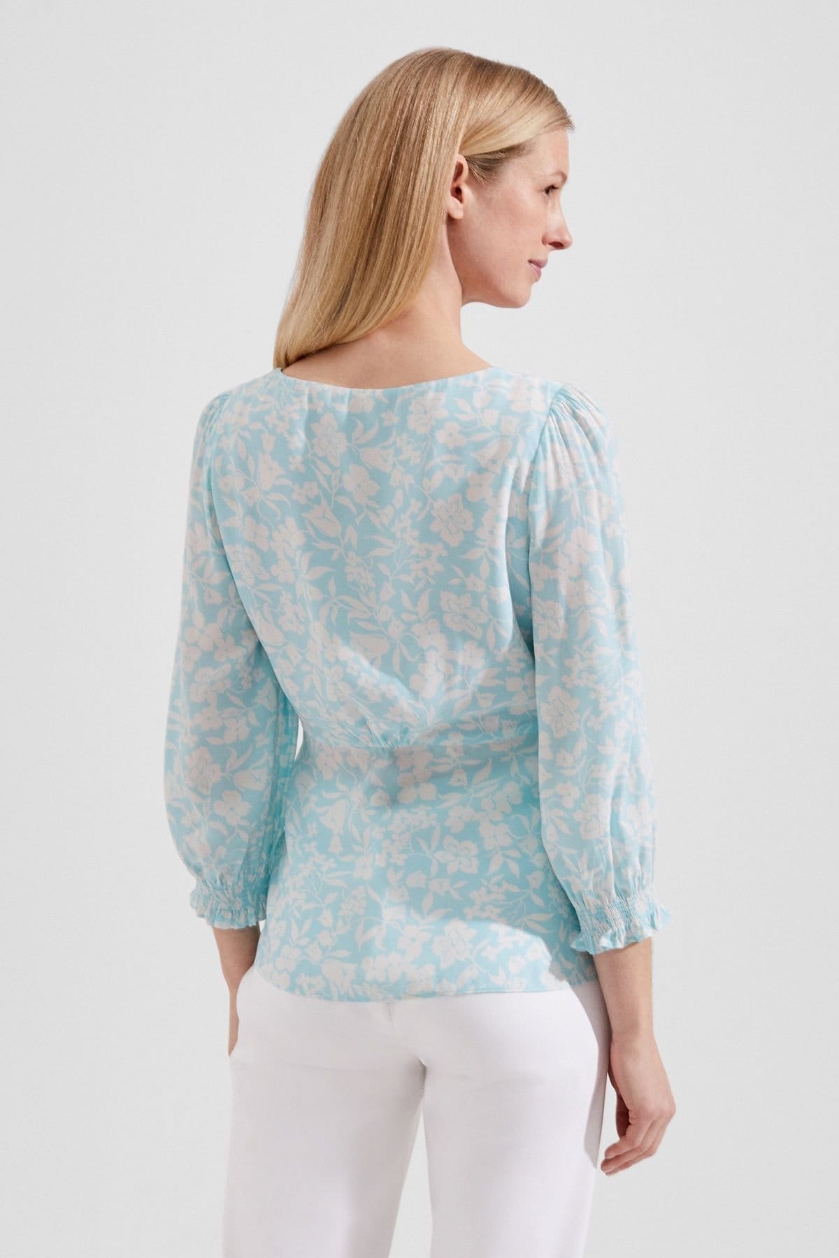 Hobbs London Hobbs London Women's Kristina Floral Button Front Top in Duck Egg Blue - 4