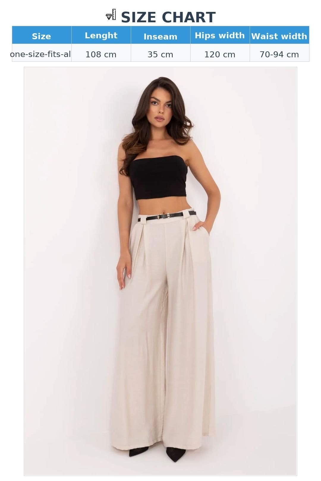 Love Lace Love Lace Women's High Waist Palazzo Trousers with Belt in Beige - 4