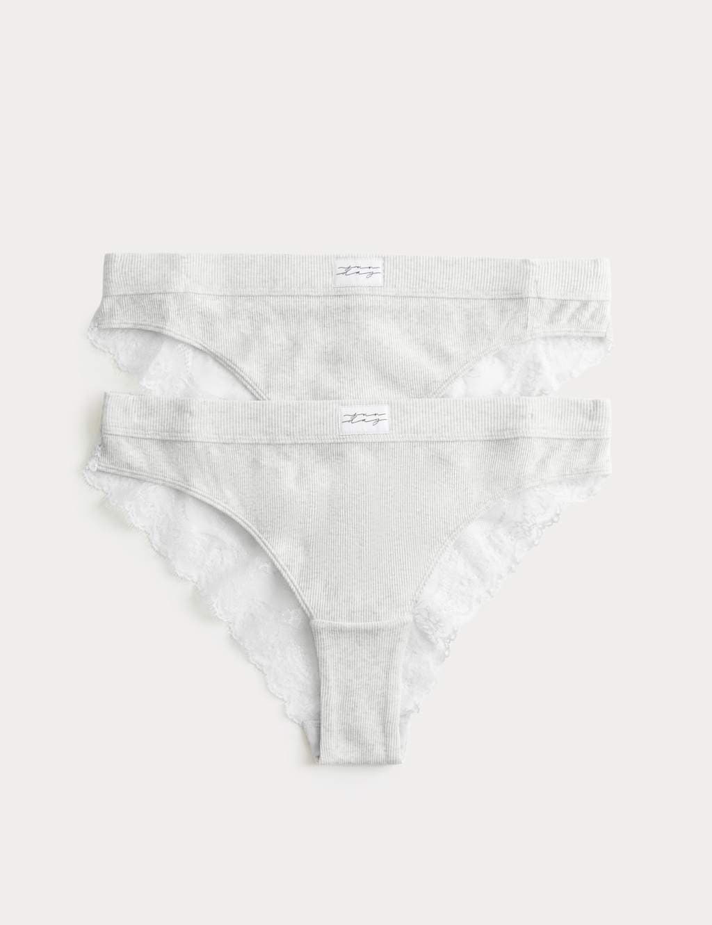 Marks & Spencer M&S 2 Pack Juni Cotton Rib Brazilian Knickers Grey Marl