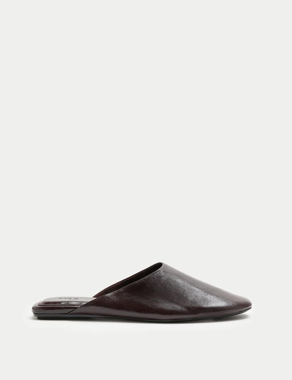 Marks & Spencer M&S Slip On Flat Square Toe Mules Burgundy