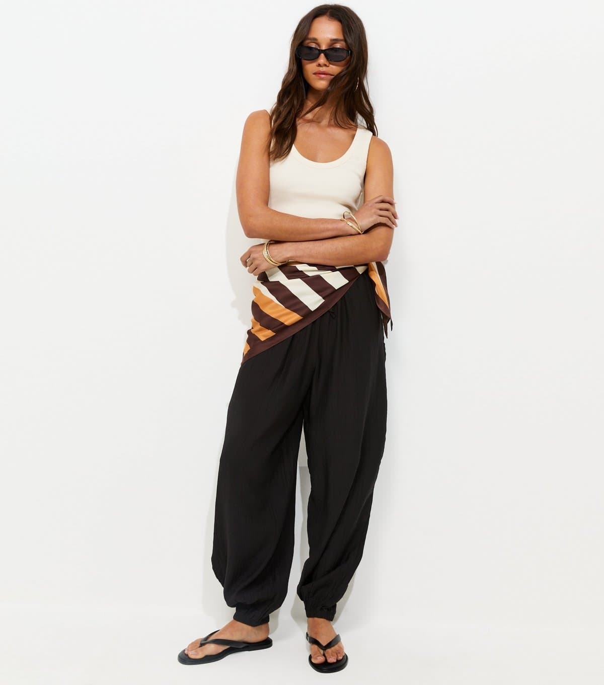 New Look New Look Black Wide Drawstring Waist Cuffed Trousers
