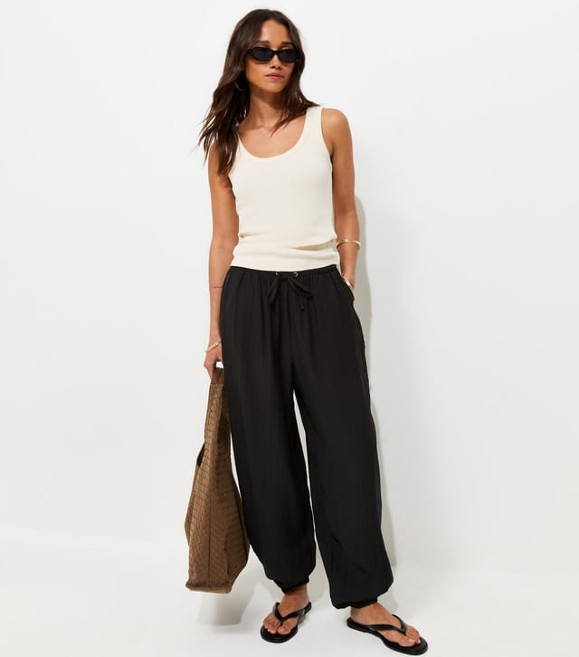 New Look Women's Black Wide Drawstring Waist Cuffed Trousers New Look - 3