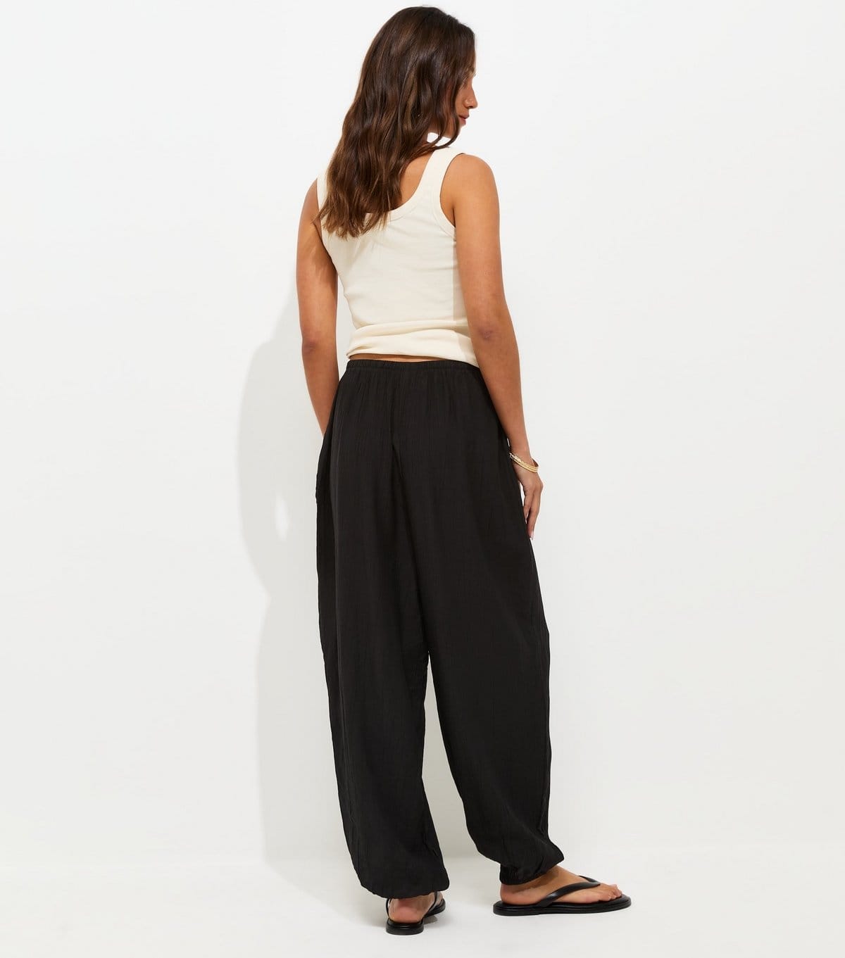 New Look Women's Black Wide Drawstring Waist Cuffed Trousers New Look - 4
