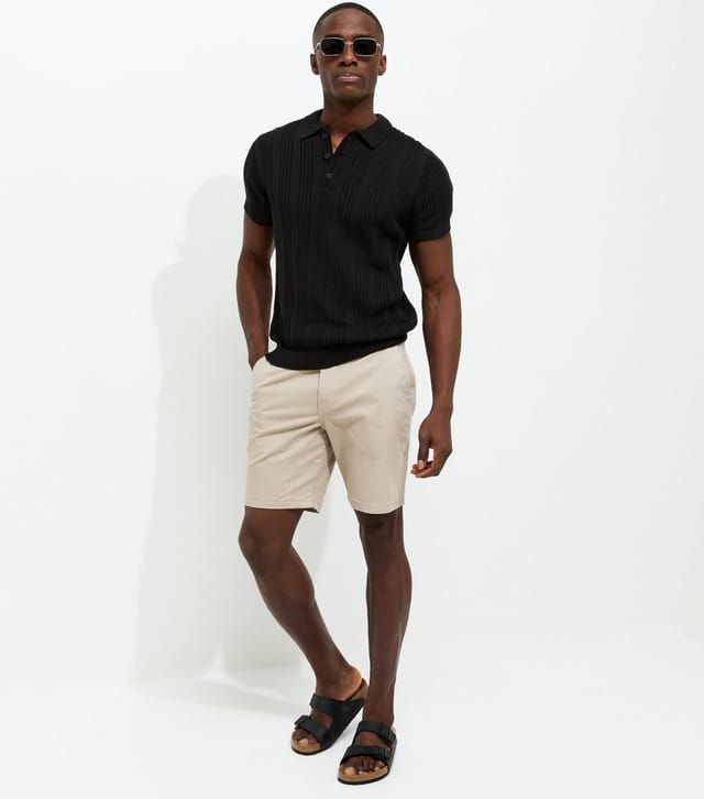 New Look Men's Black Regular Rib Knit Striped Polo Shirt New Look - 3