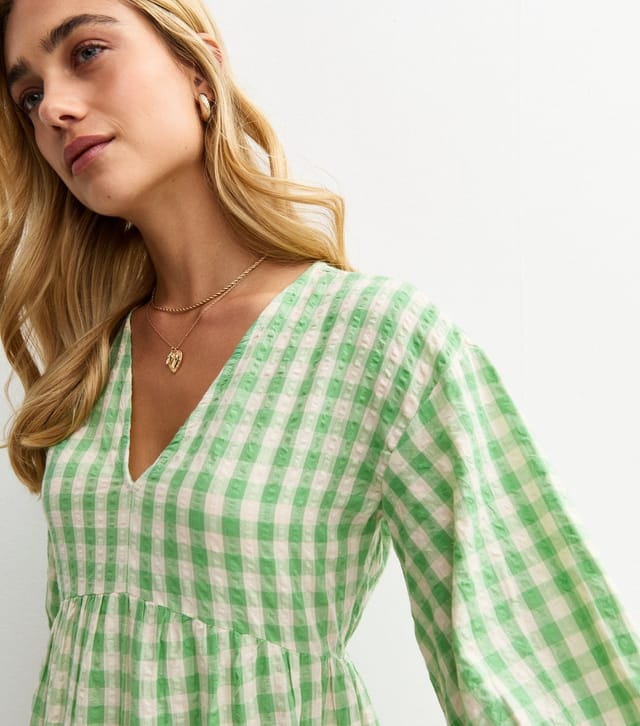New Look Women's Green Gingham Check Smock Midi Dress New Look - 2
