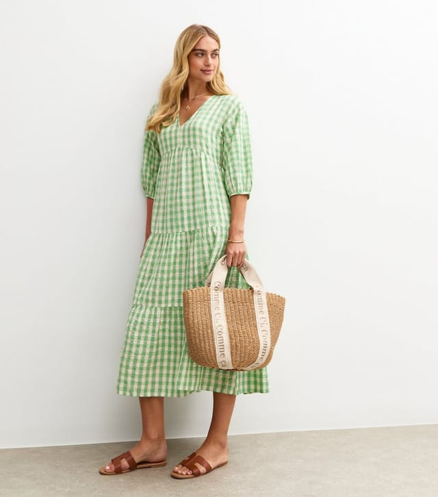 New Look Women's Green Gingham Check Smock Midi Dress New Look - 3
