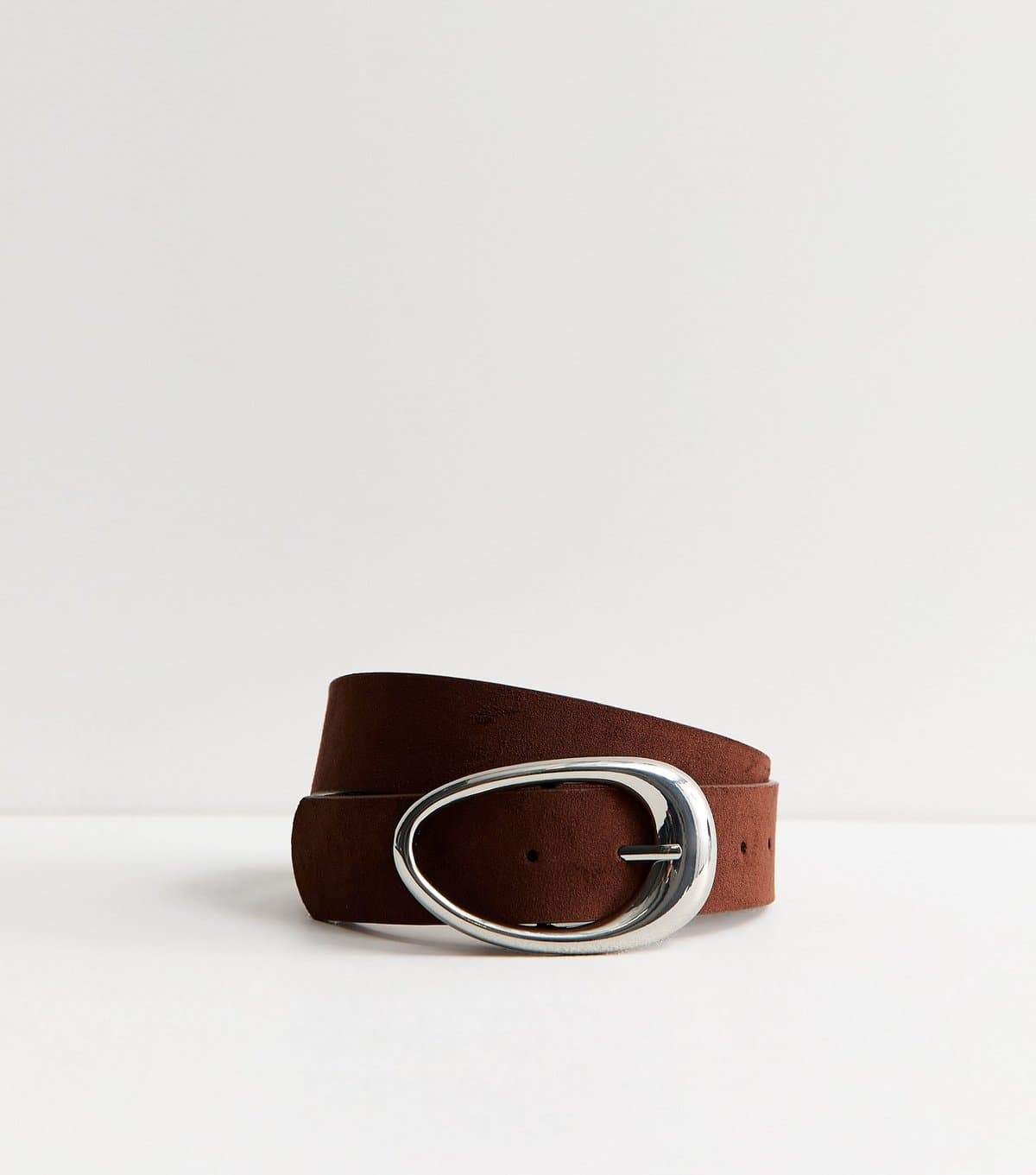 New Look New Look Dark Brown Faux Suede Abstract Oval Belt
