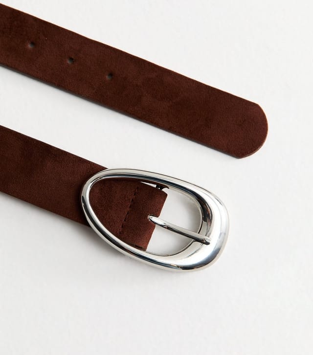 New Look Dark Brown Faux Suede Abstract Oval Belt New Look - 3