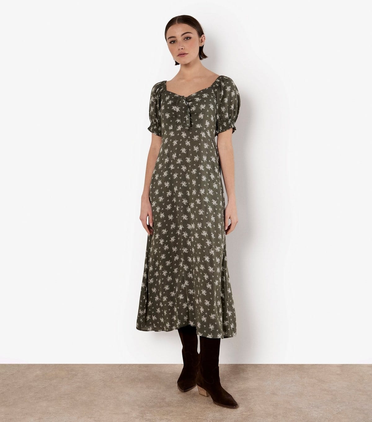 Apricot Women's Khaki Floral Print Midi Dress Apricot New Look - 1