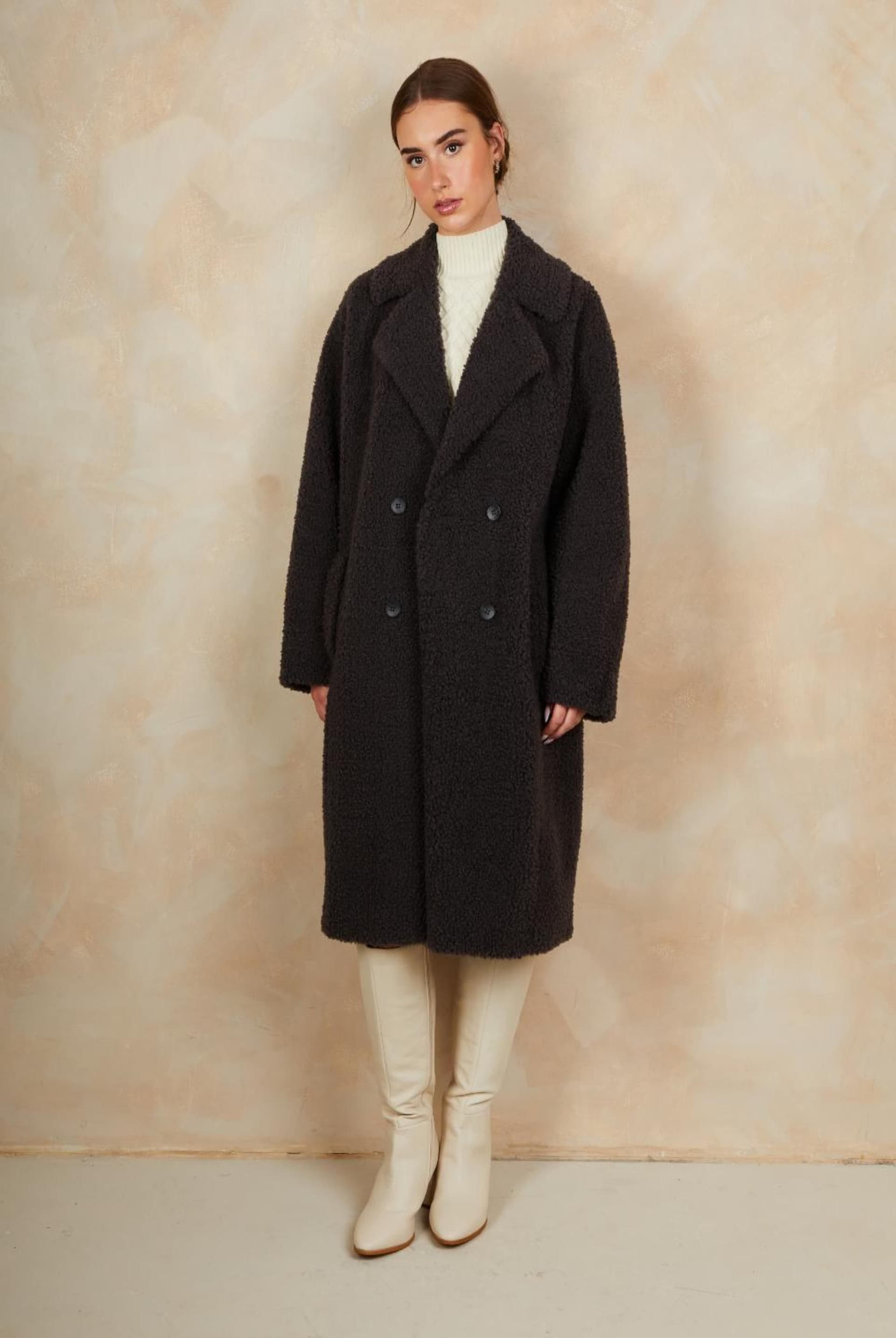 chi chi london Chi Chi London Women's Teddy Mid Length Coat in Charcoal in Grey