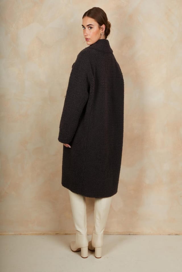 chi chi london Chi Chi London Women's Teddy Mid Length Coat in Charcoal in Grey - 3
