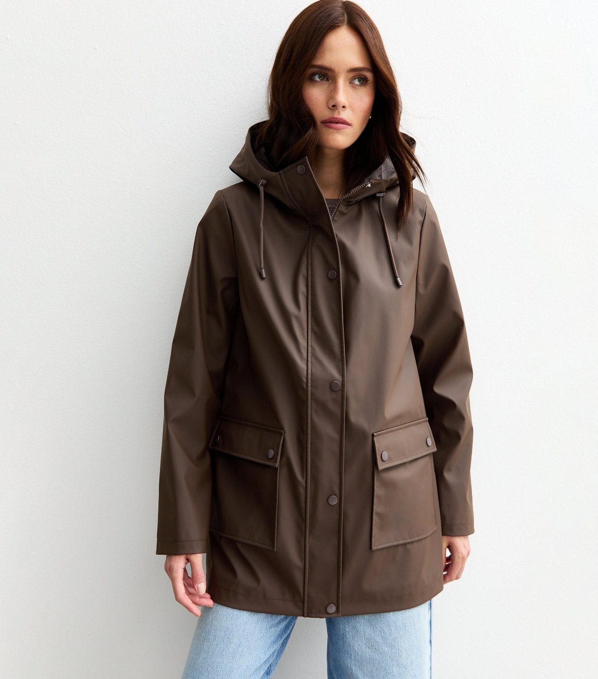 New Look Women's Dark Brown Water Resistant Drawstring Hood Rain Anorak New Look - 2
