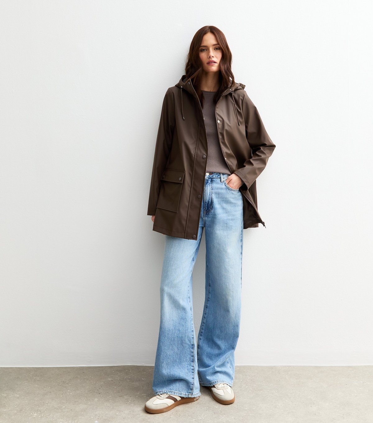 New Look Women's Dark Brown Water Resistant Drawstring Hood Rain Anorak New Look - 3