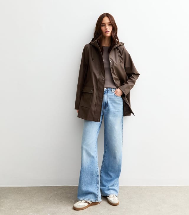New Look Women's Dark Brown Water Resistant Drawstring Hood Rain Anorak New Look - 3
