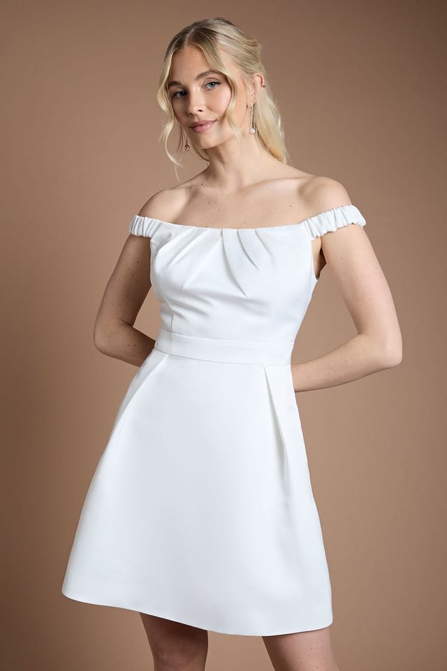 Coast Coast Women's Bardot Fit & Flare Hi Low Hem Mini Bridal Dress in Ivory - 2