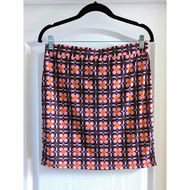 New Look New Look Pink Floral Geometric Print Jersey Short Skirt Elastic Waist 14 - 1