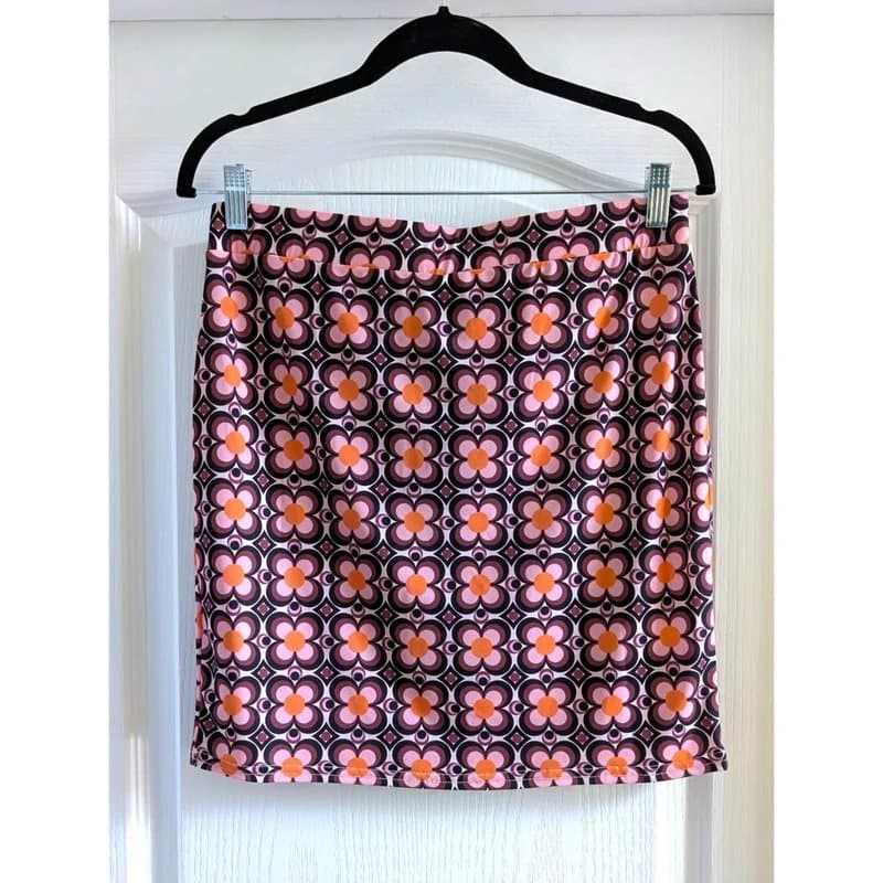 New Look New Look Pink Floral Geometric Print Jersey Short Skirt Elastic Waist 14