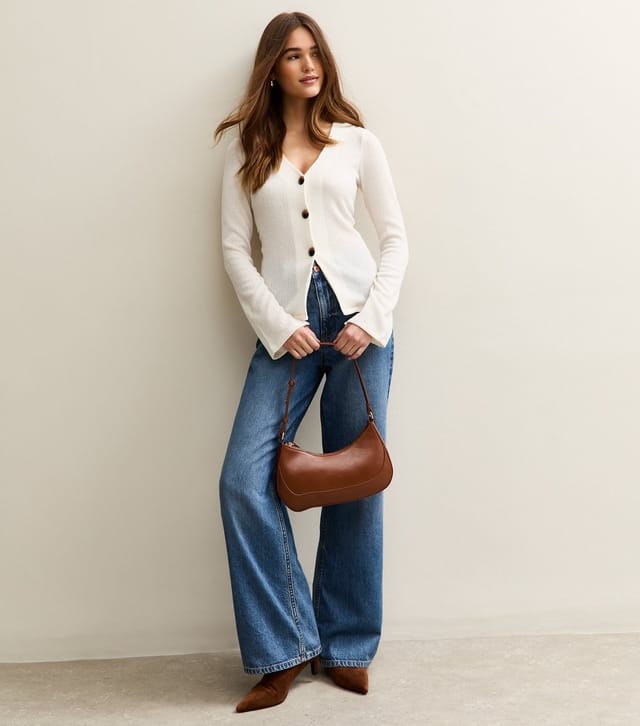 New Look Women's Off White Textured Button Through Long Sleeve Top New Look - 3