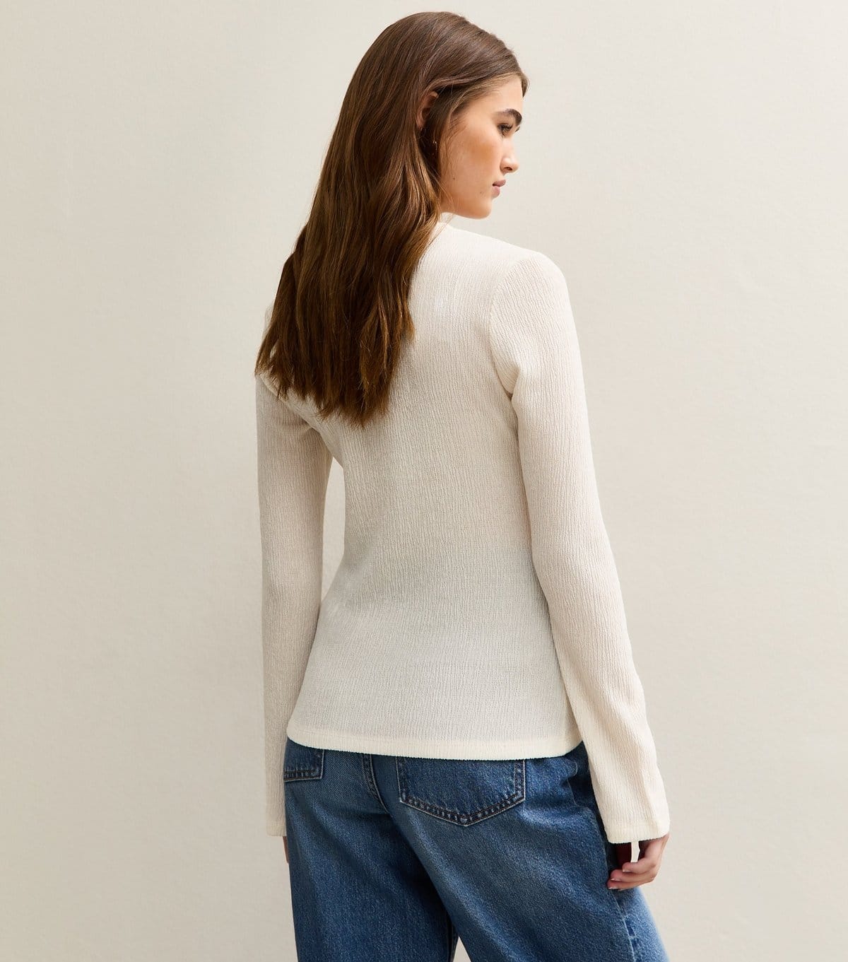 New Look Women's Off White Textured Button Through Long Sleeve Top New Look - 4