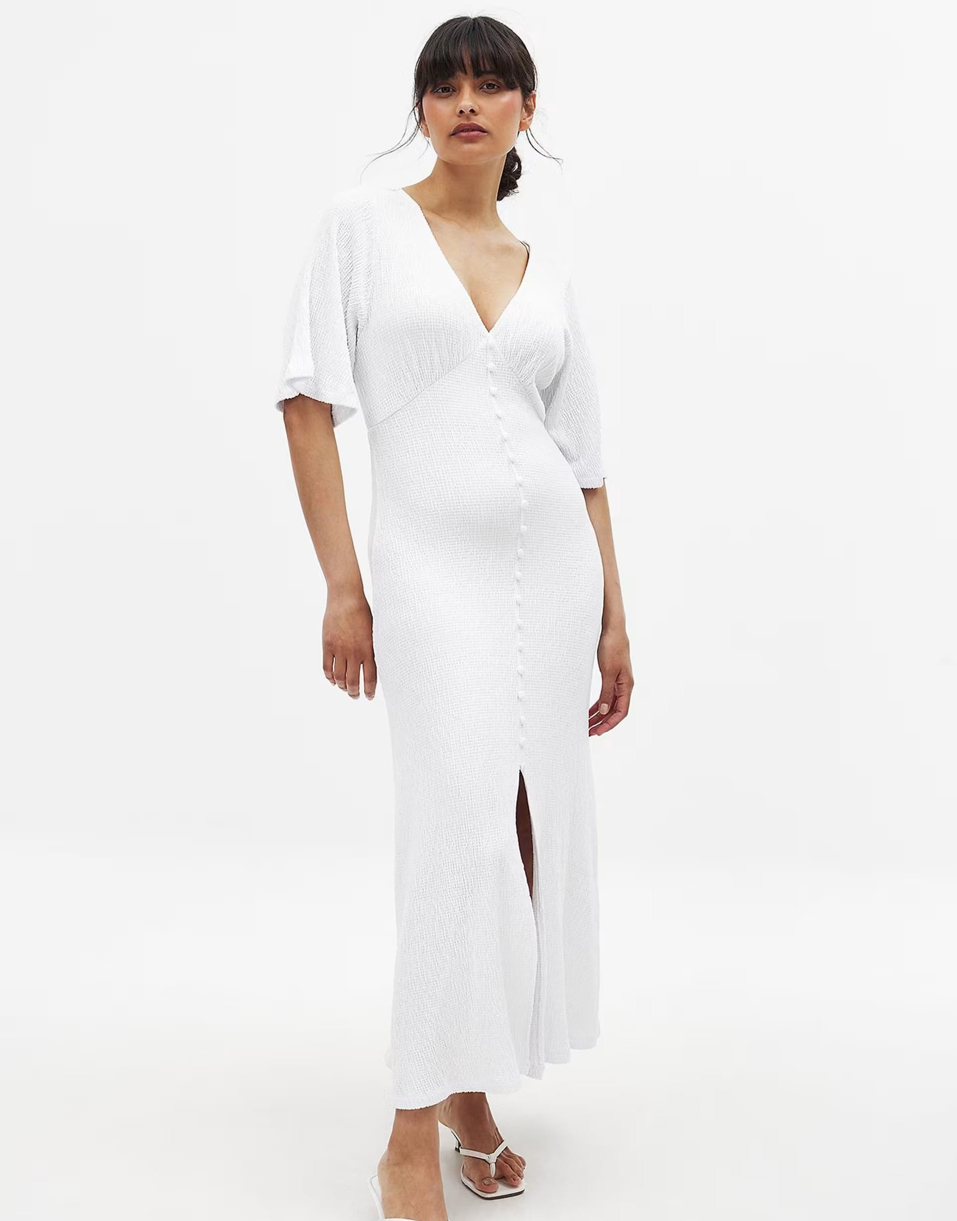ASOS Button Detail Midi Dress in White