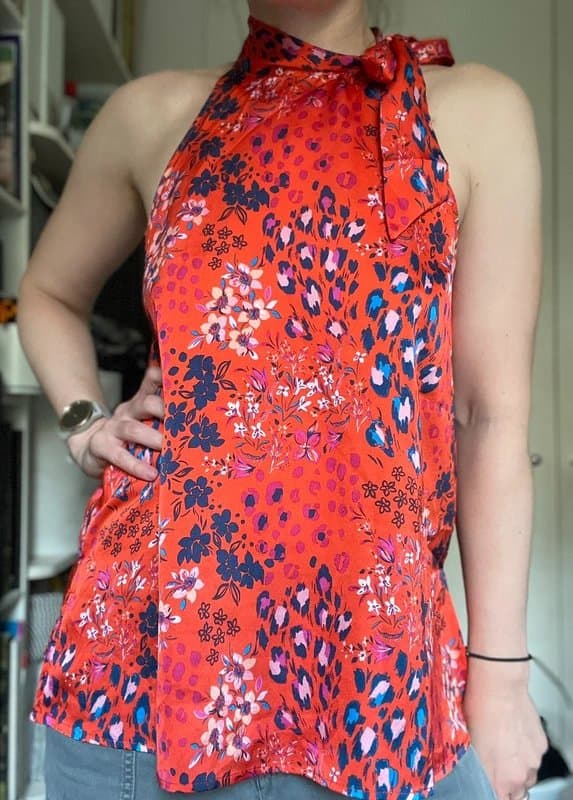 Never Fully Dressed Red leopard/flower print halter top with tie