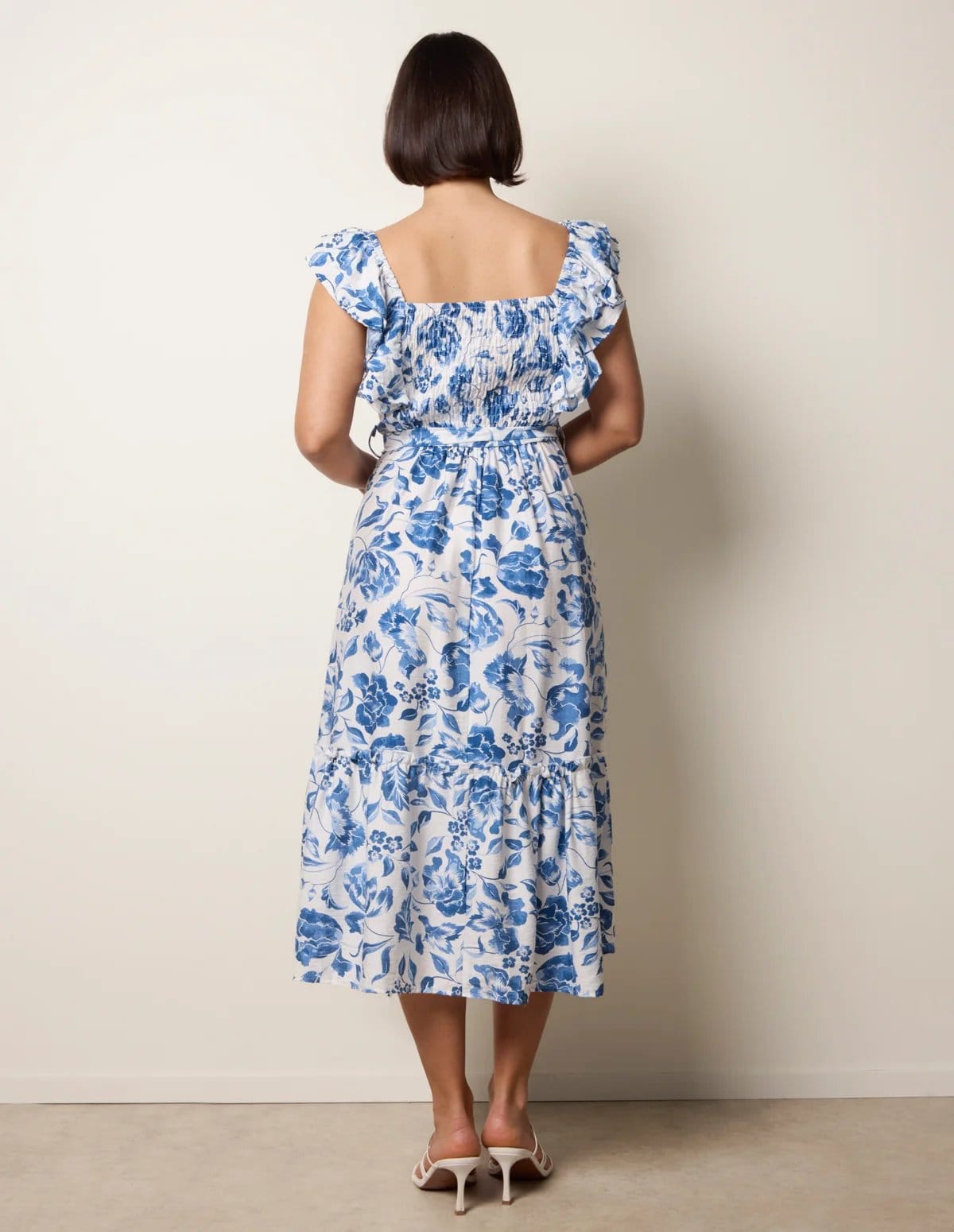 Blue Vanilla Frill Sleeveless Dress With Floral Print - 4