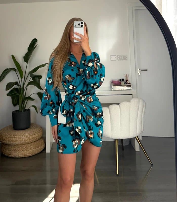 Never Fully Dressed Mini wrap printed satin dress size 6