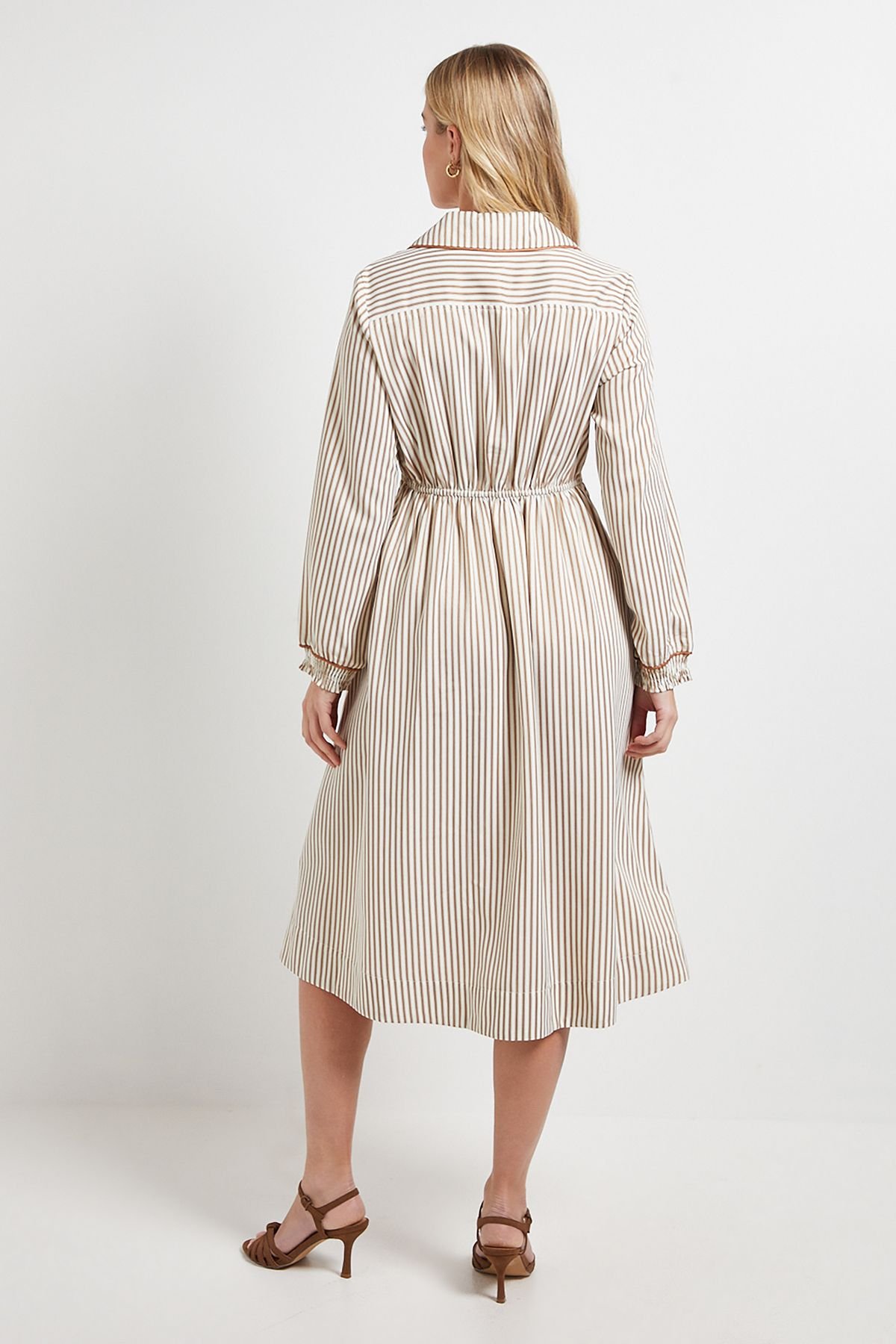 Wallis Wallis Women's Petite Stripe Contrast Detail Shirt Dress in Stone - 3