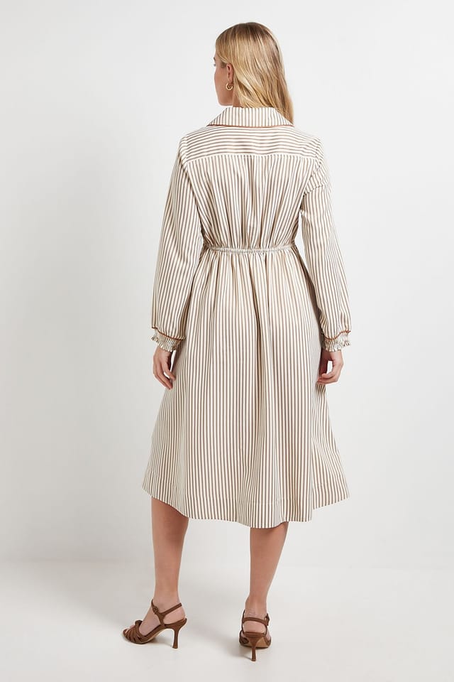 Wallis Wallis Women's Petite Stripe Contrast Detail Shirt Dress in Stone - 3