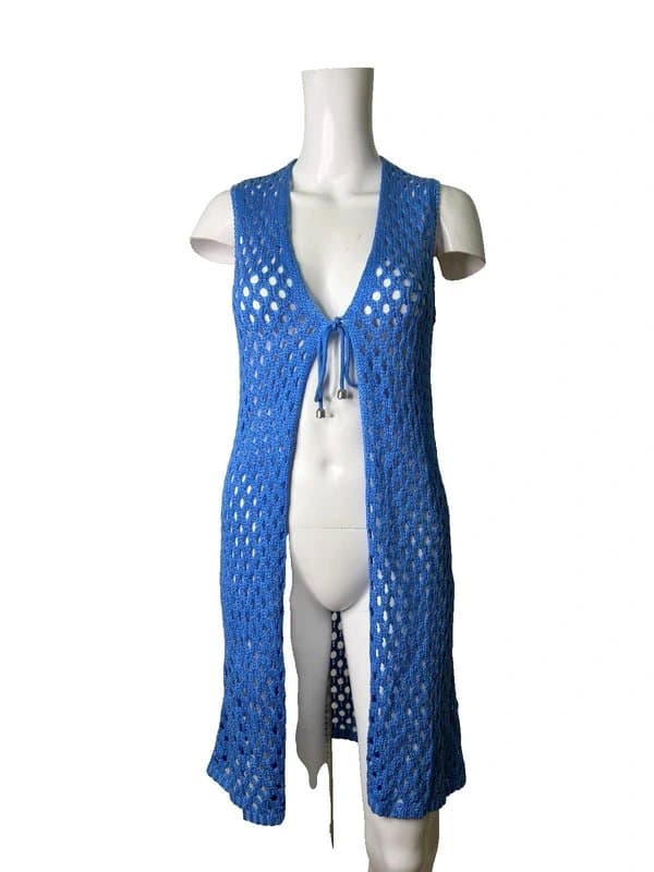 Marble Marble Crochet Cardigan Size 3 UK 12 Blue Stretch Womens Top NEW EU 40 RRP £49