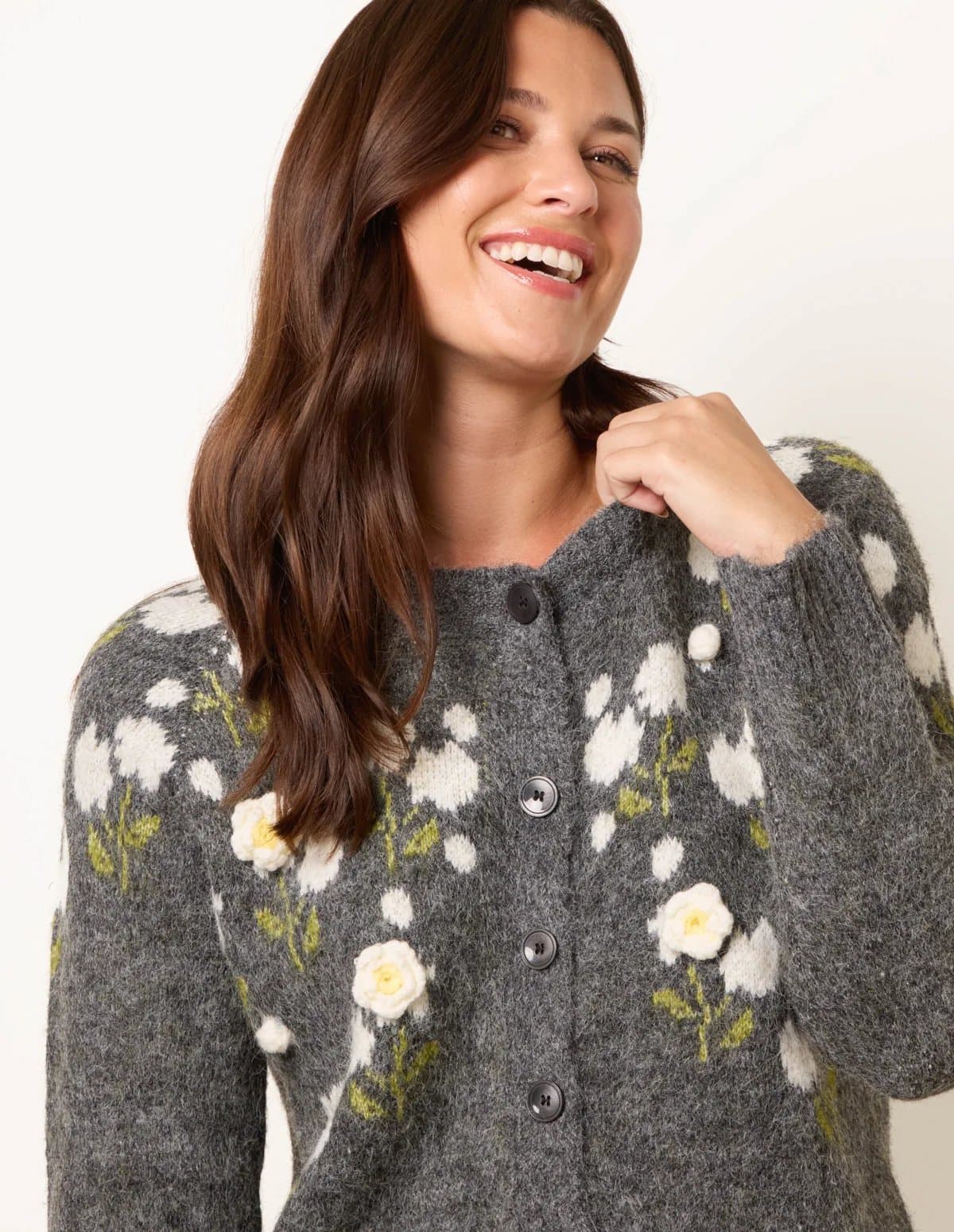 Blue Vanilla Floral Knit Button Front Cardigan