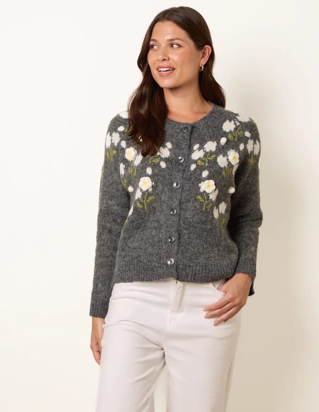Blue Vanilla Floral Knit Button Front Cardigan - 2