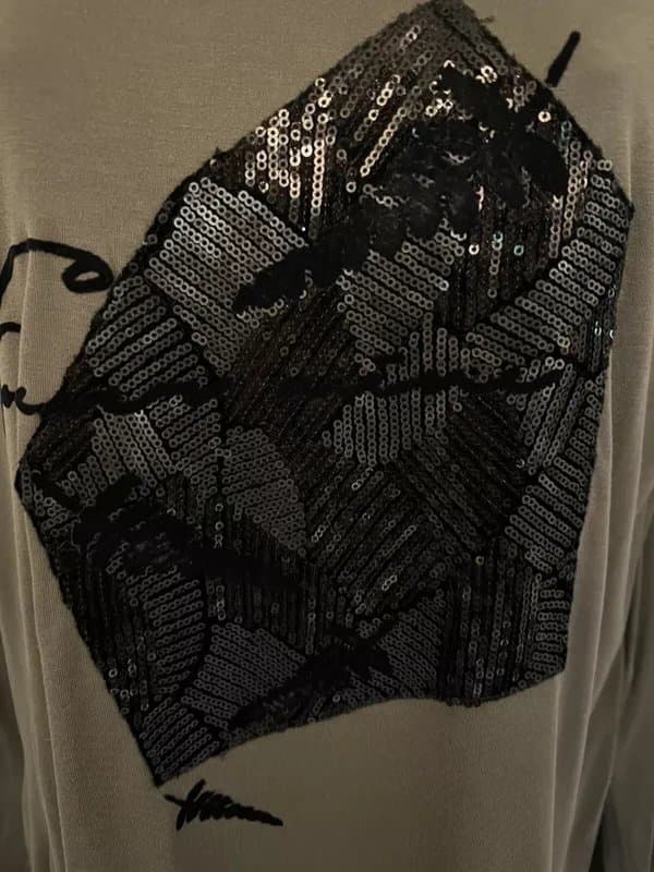 Zara ZARA Khaki Brown Grey Black Sequin Long Sleeve Jersey Top Size M UK 12