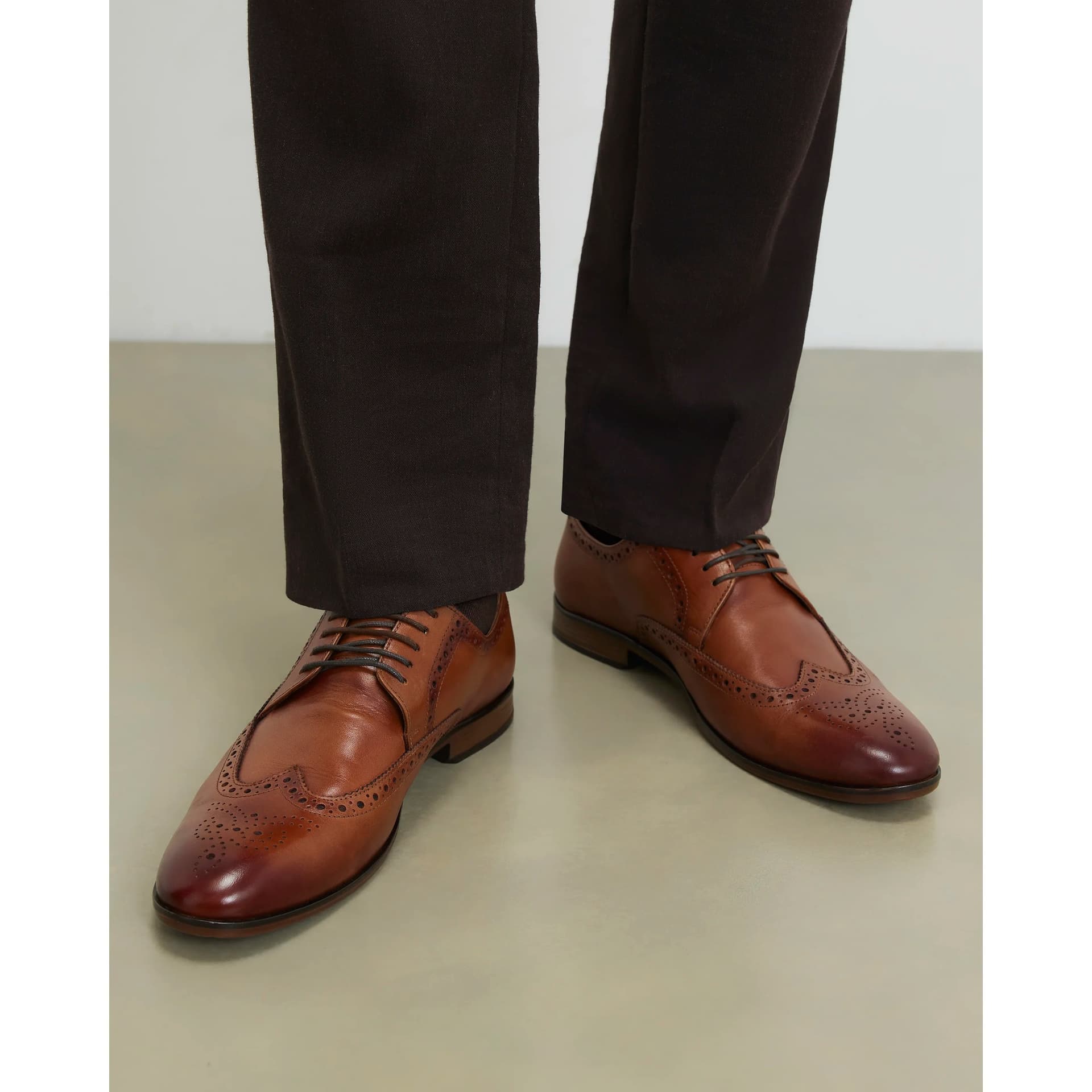 River Island Mens River Island Brown Wide Fit Leather Brogue Shoes