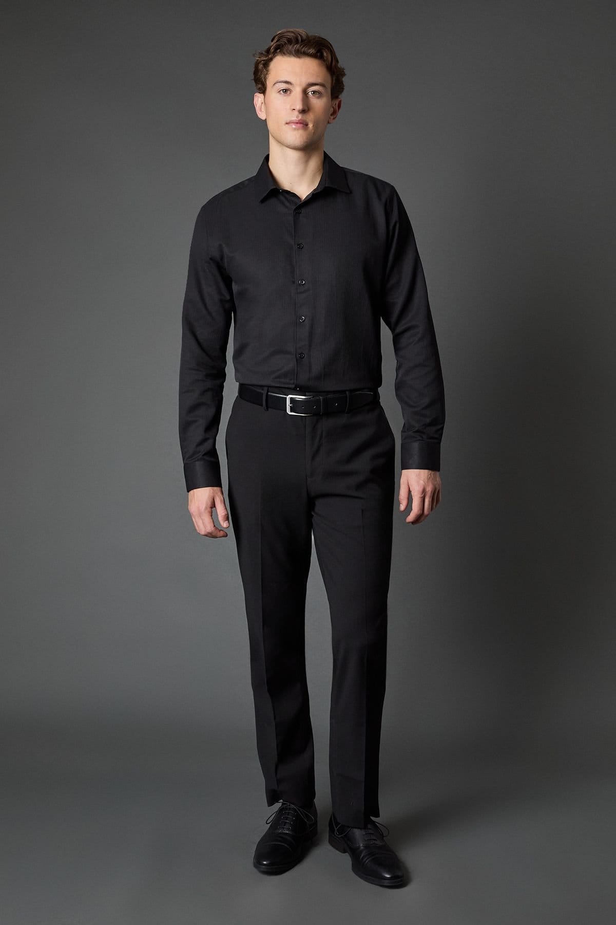 Burton Burton Men's Tailored Fit Herringbone Weave Long Sleeve Shirt in Black - 4