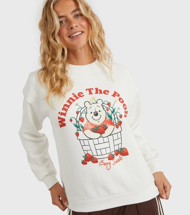 Custard Women's Clothing White Disney Winnie the Pooh Strawberry Sweatshirt Custard New Look - 3