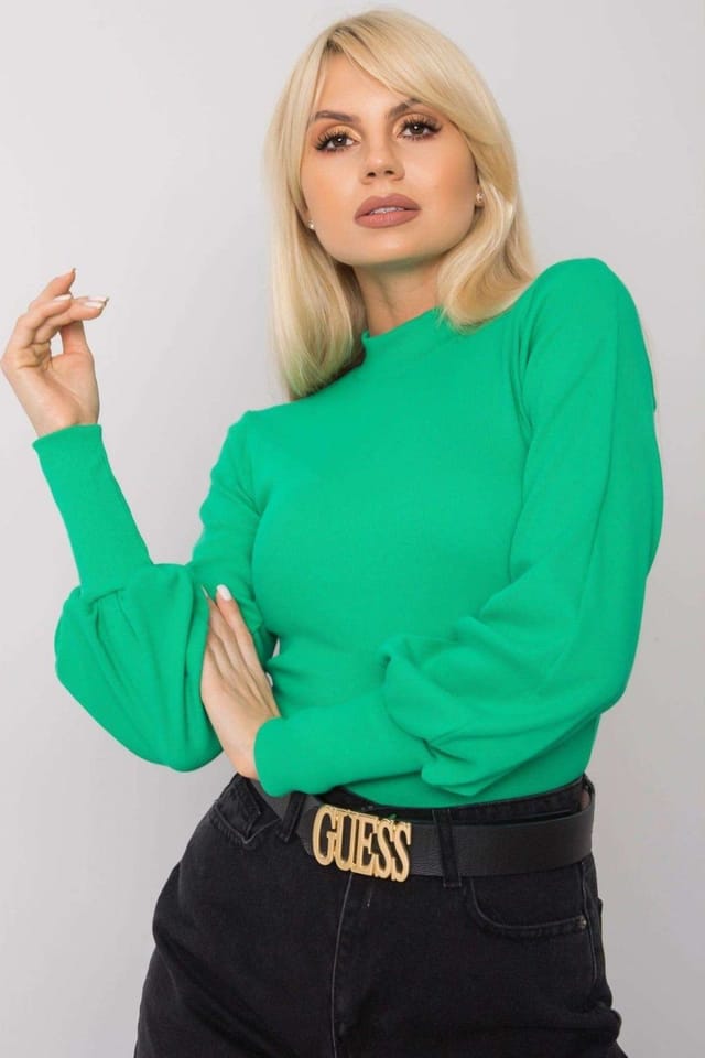 Love Lace Love Lace Women's Long Sleeve Ribbed Blouse With Wide Cuffs Style 168199 in Green - 2