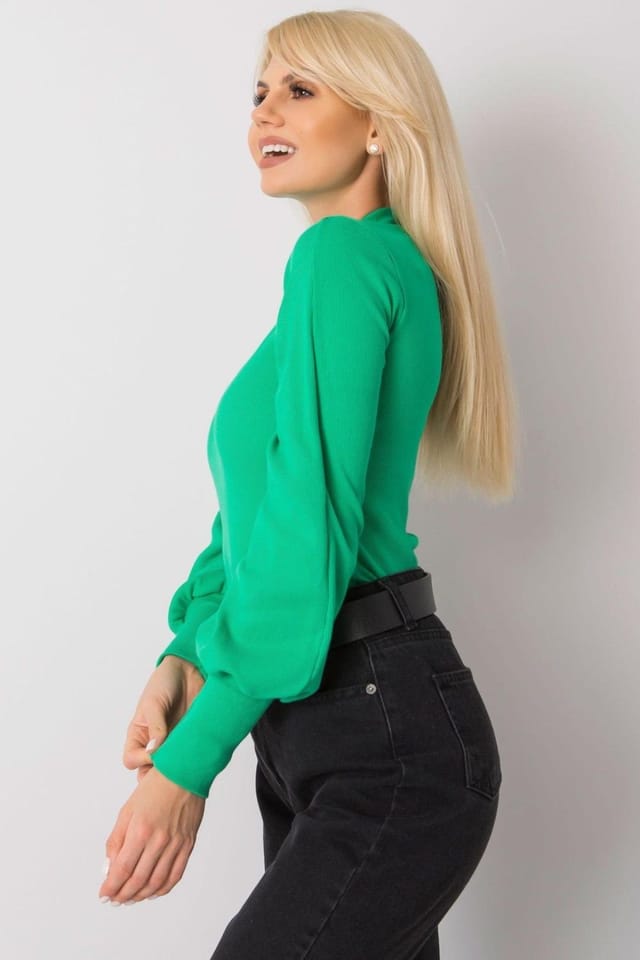 Love Lace Love Lace Women's Long Sleeve Ribbed Blouse With Wide Cuffs Style 168199 in Green - 3