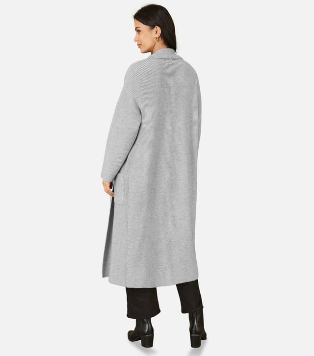 Yumi Women's Grey Ribbed Pocket Longline Midi Cardigan Yumi New Look - 3