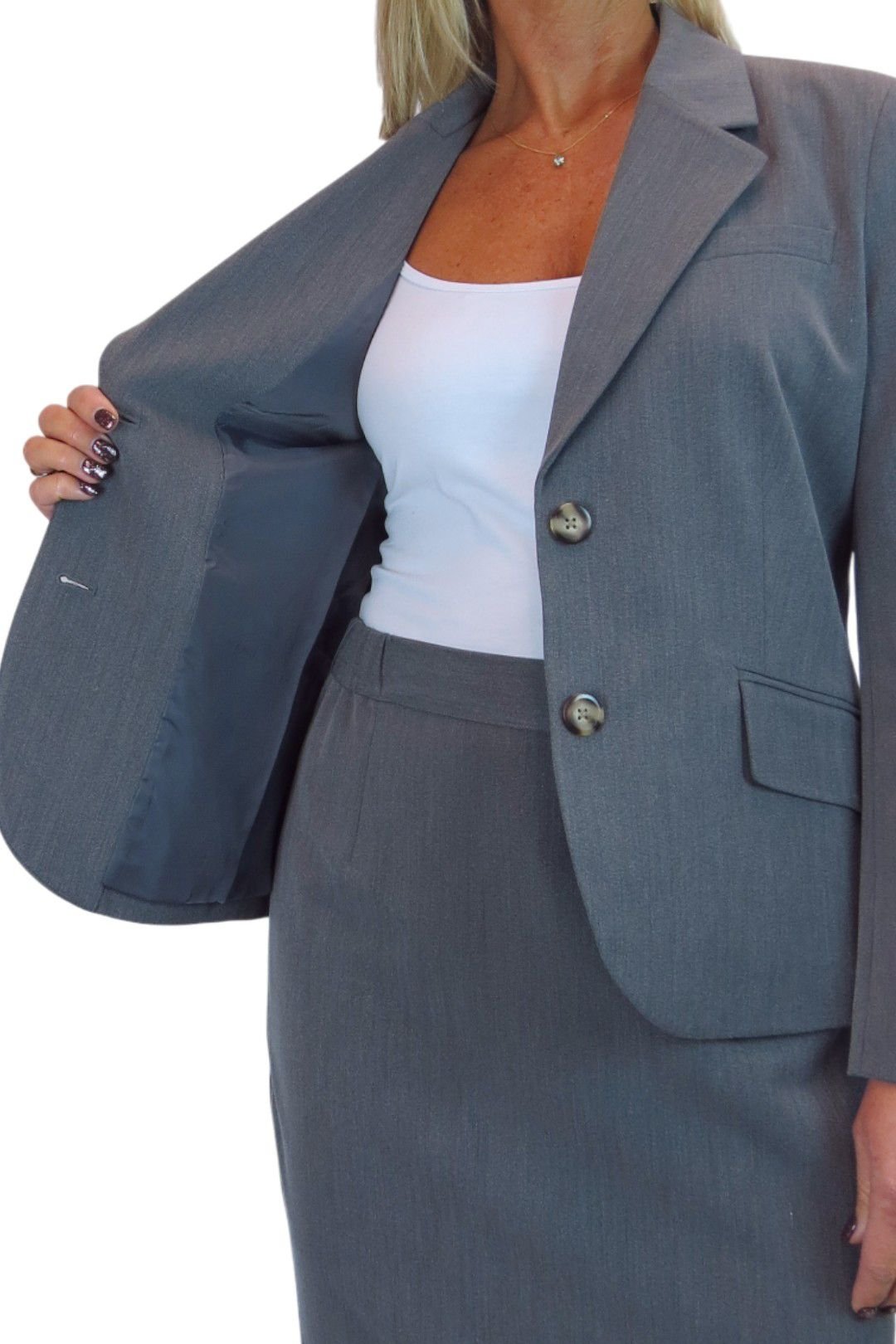 Paulo Due Paulo Due Women's 2 Piece Tailored Skirt Suit in Grey - 4