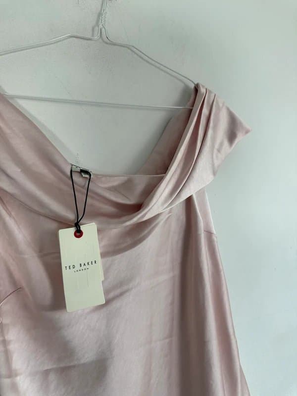 Ted Baker Ted baker £75 off shoulder asymmetrical top satin pale pink new 12 size 3
